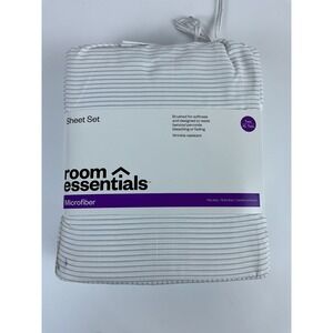 Room Essentials Twin XL Gray Stripe Sheet Set - Brushed Microfiber - New!